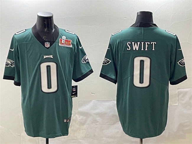 Men's Philadelphia Eagles #0 D'Andre Swift Green 2025 Super Bowl LIX Patch Vapor Untouchable Limited Stitched Football Jersey Men's Philadelphia Eagles #0 D'Andre Swift Green 2025 Super Bowl LIX Patch Vapor Untouchable Limited Stitched Football Jersey